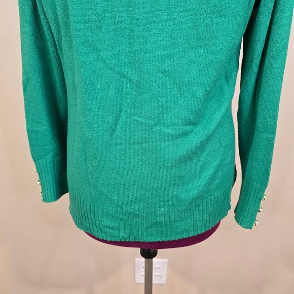 Women's Lilly Pulitzer Green V-Neck Sweater Gold Button Accents | Size Medium - Picture 9 of 12